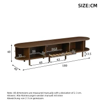 Oval TV Unit with Rattan-Effect Hinged Door, Sturdy Lowboard with 5 Enclosed Compartments, 180L x 40W x 40H cm, Walnut(m-3)