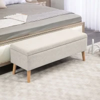 HOMCOM Banc coffre rangement rembourré aspect lin pour chambre à coucher, entrée, salon, charge 220 Kg, 110 x 39 x 45 cm, beige(m-2)