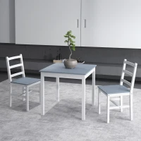 HOMCOM Essgruppe für 2 Personen, 2 Stühle, 1 Tisch, Kiefernholz, Weiß + Grau(m-10)