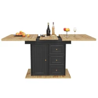 Concealed Telescopic Kitchen Table with High-Density MDF Tabletop, Extendable Dining Table with Built-In Leg Storage, 110L x 80W x 75H cm, Black(m-2)