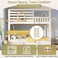Children's Cabin Bunk Bed with Hydraulic Underbed Storage, Space‑Saving Bed Frame with Integrated Ladder, 200L x 102W x 184H cm, White(m-4)