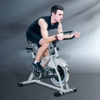 HOMCOM Speedbike Indoor Fitnessbikes mit 15KG Schwungrad verstellbare Widerstandsstufen Home Gym bis 180KG Fahrradtrainer LCD-Monitor Metall ABS Silber+Schwarz(m-10)