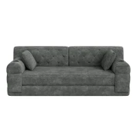 3-Seater Sleeper Sofa with Corduroy High-Back and High-Density Foam, Space-Saving Sofa Bed with 4 Side Pockets, 208L x 80W x 81H cm, Dark Gray(m-2)