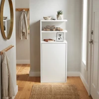 HOMCOM Set de 2 Noptiere pentru Dormitor cu Ușă Compartimente Deschise pentru Spații Reduse 25x30x60 cm Alb(m-4)