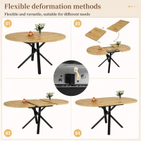 Extendable Dining Table with Sturdy X-Shaped Metal Frame, Space-Saving Convertible Table with Adjustable Feet, 100L x 40W x 75.5H cm, Wood(m-4)