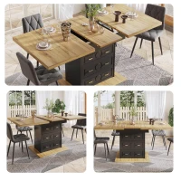 Extendable Dining Table with Wood-Grain High-Density MDF Top, Telescopic Kitchen Table with 2 Drawers, 110L x 80W x 75H cm, Black(m-7)