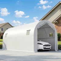 Outsunny Garaje Exterior para Coche 3x6 m Impermeable con Tejido PE Resistente Marco de Metal Galvanizado UPF 30+ Blanco(m-10)