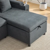 Contemporary 4-Seater Fabric Sofa with 2 Chaise Longues, Minimalist U-Shaped Couch with Integrated Cup Holders, 272L x 136W x 86H cm, Dark Gray(m-12)