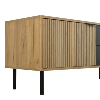 Durable TV Unit with Integrated Cable Management, Modern Lowboard with 2 Drawers and 3 Cabinets, 208L x 40W x 48H cm, Natural(m-11)