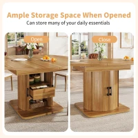 Extendable Dining Table with Space-Saving Round-to-Oval Design, Elegant Convertible Table with Smooth Metal Handle, 118L x 118W x 76H cm, Brown(m-4)