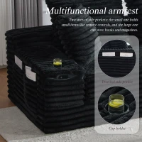 Convertible Sofa Bed with High Backrest and Extra Pillow, Ribbed Corduroy Couch with Dual Side Pockets, 107.5L x 38.5W x 34H cm, Black(m-6)