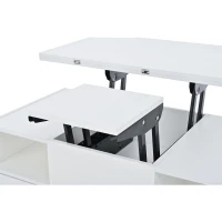 Extendable Lift-Top Coffee Table with Two Lift-Up Tabletops and Castors, Space-Saving Dining Table with four drawers, 100L x 50W x 47.5H cm, White(m-9)