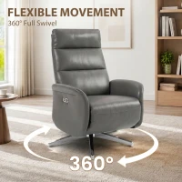 HOMCOM Power Recliner Chair, Swivel Electric Reclining Chair with Type C+USB, Recliner Armchair with Footrest, Dark Grey(m-5)
