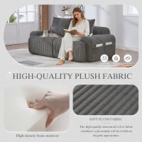 Modular 2-Seater Sofa with Built-In Cup Holder and Side Storage Pocket, Ribbed Corduroy Couch with High-Density Foam, 200L x 99W x 80H cm, Dark Gray(m-6)