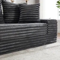Convertible Sofa Bed with High Backrest and Extra Pillow, Ribbed Corduroy Couch with Dual Side Pockets, 107.5L x 38.5W x 34H cm, Dark Gray(m-11)