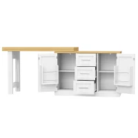 Extendable Sideboard and Dining Table Combo with Storage, Space-Saving Kitchen Island for Small Flats, 180L x 80W x 75H cm, White(m-10)