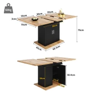 Extendable Dining Table with Space-Saving Telescopic Design, Durable Extension Table with Built-In Storage Shelves, 140L x 70W x 76H cm, Black(m-3)