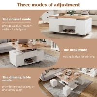 Lift-Top Coffee Table with Hydraulic Lift, Stylish Side Table with 2 Open Shelves, 100L x 50W x 48H cm, Natural+White(m-7)