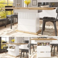 Extendable Dining Table with Hidden Storage, Modern Extension Table with Magnetic Soft-Close, 140L x 80W x 75H cm, White(m-7)