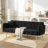 2-Seater Sofa Bed with Independently Adjustable Backrests, Space-Saving Folding Sofa with Multi-Position Armrests, 178L x 82W x 70H cm, Black(m-1)