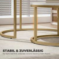 HOMCOM 2er-Set runde Couchtische, stapelbare Beistelltische mit Metallrahmen, Wohnzimmertisch in Marmoroptik, Kaffeetisch, Grau(m-6)