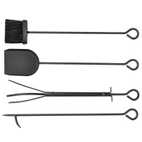 Outsunny Estante para Leña de 2 Niveles Metálico con 4 Herramientas para Chimenea Interior y Exterior 40x30x74,5 cm Negro(m-10)