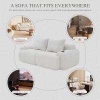 Modular 2-Seater Sofa with Built-In Cup Holder and Side Storage Pocket, Ribbed Corduroy Couch with High-Density Foam, 200L x 99W x 80H cm, Beige(m-5)