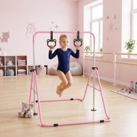 HOMCOM Barre de gymnastique pour enfants, barre horizontale pliable à hauteur réglable avec anneaux de gymnastique, rose(m-10)