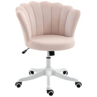HOMCOM Bürostuhl aus Velours, Schminkstuhl mit blütenblattförmiger Rückenlehne, höhenverstellbar, 69 x 64 x 80-90 cm, rosa(m-7)