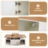 Lift-up Coffee Table with Hidden Storage and Dual Liftable Tops, Space-saving Centre Table for Dining, 100L x 50W x 55.5H cm, White+Natural(m-8)