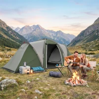 Outsunny Family Camping Tent 3000mm Waterproof Windproof Tunnel Tent 6 Person Two Bedrooms Green(m-10)