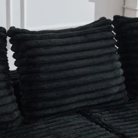 Convertible Sofa Bed with High Backrest and Extra Pillow, Ribbed Corduroy Couch with Dual Side Pockets, 107.5L x 38.5W x 34H cm, Black(m-10)