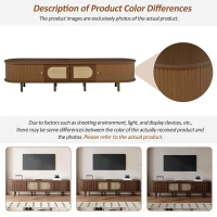Stylish Oval TV Cabinet with Rattan-Style Fronts, Sturdy Lowboard with 30 kg Load Capacity, 180L x 40W x 40H cm, Walnut(m-4)