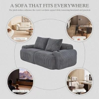 Modular 2-Seater Sofa with Built-In Cup Holder and Side Storage Pocket, Ribbed Corduroy Couch with High-Density Foam, 200L x 99W x 80H cm, Dark Gray(m-5)