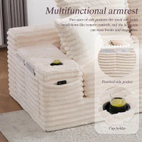 Convertible Sofa Bed with High Backrest and Extra Pillow, Ribbed Corduroy Couch with Dual Side Pockets, 107.5L x 38.5W x 34H cm, Beige(m-6)