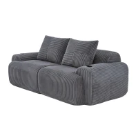 Modular 2-Seater Sofa with Built-In Cup Holder and Side Storage Pocket, Ribbed Corduroy Couch with High-Density Foam, 200L x 99W x 80H cm, Dark Gray(m-11)