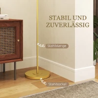 HOMCOM Lampa stojąca z włącznikiem nożnym, lampa podłogowa z materiałowym abażurem, stal, złota(m-7)
