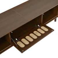 Oval TV Unit with Rattan-Effect Hinged Door, Sturdy Lowboard with 5 Enclosed Compartments, 180L x 40W x 40H cm, Walnut(m-13)