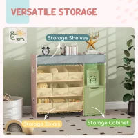 AIYAPLAY Kids Toy Storage, 9 Removable Fabric Bins, Wooden Toy Storage Units for Toys and Books for Bedroom, Nursery, Pink(m-4)