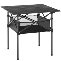 Outsunny Mesa de Camping Plegable con Almacenaje de Malla y Bolsa de Transporte para Exterior Jardín y Picnic 70x70x69 cm Negro(m-10)
