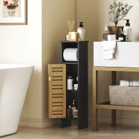HOMCOM Mueble de Baño con Soporte para Papel Higiénico Barra Extraíble 3 Niveles y Salida de Papel 78 cm Bambú Negro(m-10)
