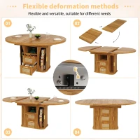 Extendable Dining Table with Sturdy Metal Frame, Space-Saving Center Table with Pull-Out Rattan-Effect Drawers, 118L x 118W x 77H cm, Brown(m-6)