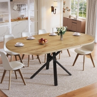 Extendable Dining Table with Sturdy X-Shaped Metal Frame, Space-Saving Convertible Table with Adjustable Feet, 100L x 40W x 75.5H cm, Wood