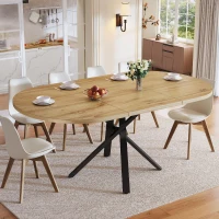 Extendable Dining Table with Sturdy X-Shaped Metal Frame, Space-Saving Convertible Table with Adjustable Feet, 100L x 40W x 75.5H cm, Wood(m-1)