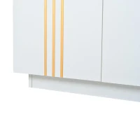 Living Room Sideboard with Elegant Metallic Vertical Lines, Freestanding Storage Cabinet with 4 Doors, 140L x 35W x 70H cm, White(m-12)