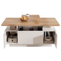 Lift-up Coffee Table with Hidden Storage and Dual Liftable Tops, Space-saving Centre Table for Dining, 100L x 50W x 55.5H cm, White+Natural(m-2)
