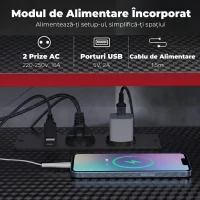 HOMCOM Birou în L cu Prize, 128 cm cu Suport Monitor(m-5)