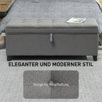 HOMCOM Sitzbank mit Stauraum, Polsterbank 120x40x48 cm mit Sicherheits-Scharniern, Leinenoptik, Dunkelgrau(m-6)