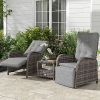 Outsunny 2 Seater Patio Rattan Chaise Lounge Sofa Set with Fabric Cushion, Grey and Brown(m-10)