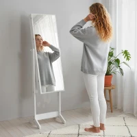 HOMCOM Espejo Joyero de Pie con Ángulo Ajustable y Ranuras para Pendientes Anillos y Collares 46x36,5x151,5 cm Blanco(m-8)